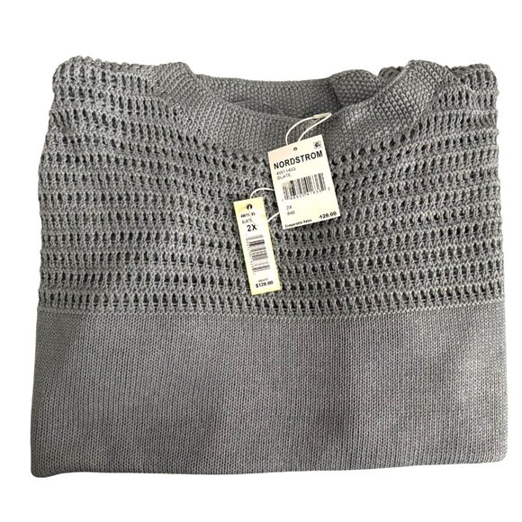 Max Studio Womens Gray Knit Crew Neck Open Weave Dolman Sweater Plus Sz 2X New - Picture 4 of 10